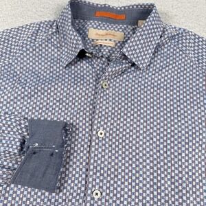 Tommy Bahama Shirt Mens M Island Modern Fit Geometric Checkered Flip Cuff Cotton